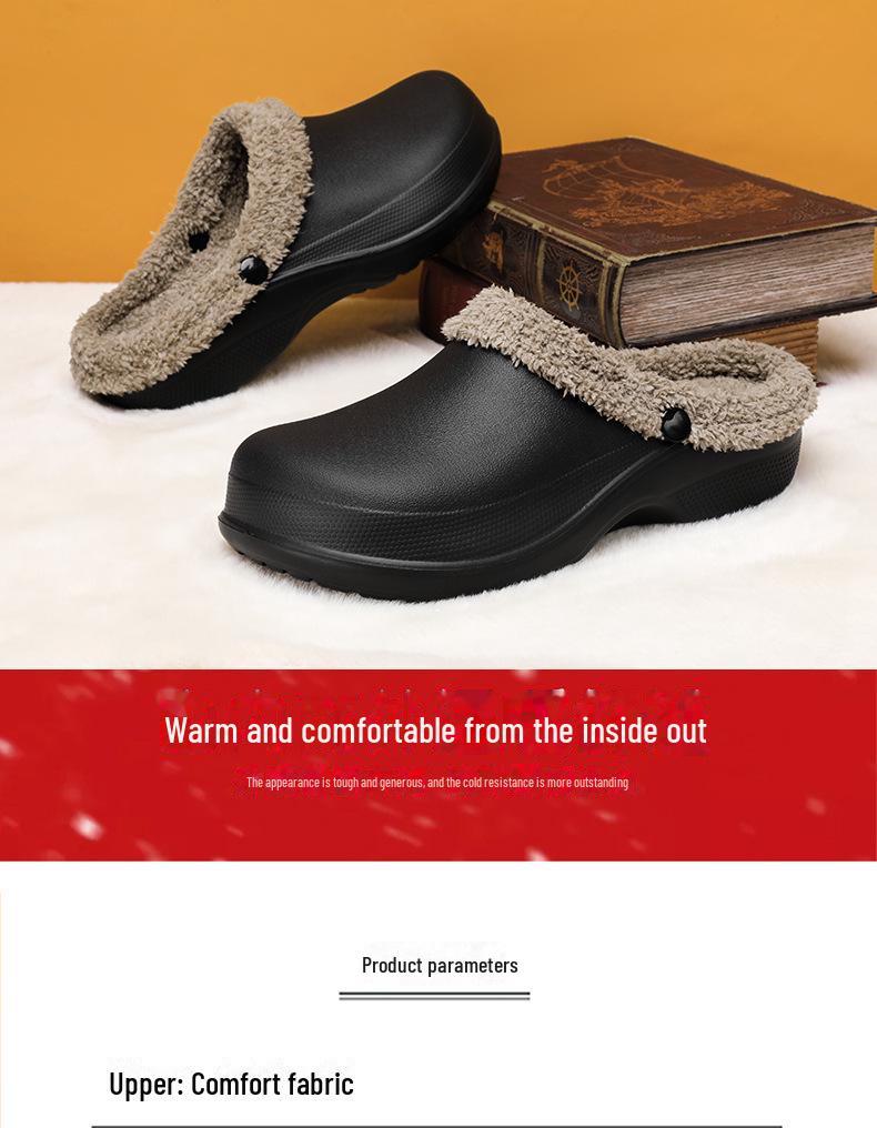 Winter Large Size Plus Velvet Warm Cotton Slippers for Couples - Men's Thick Sole Baotou Slippers