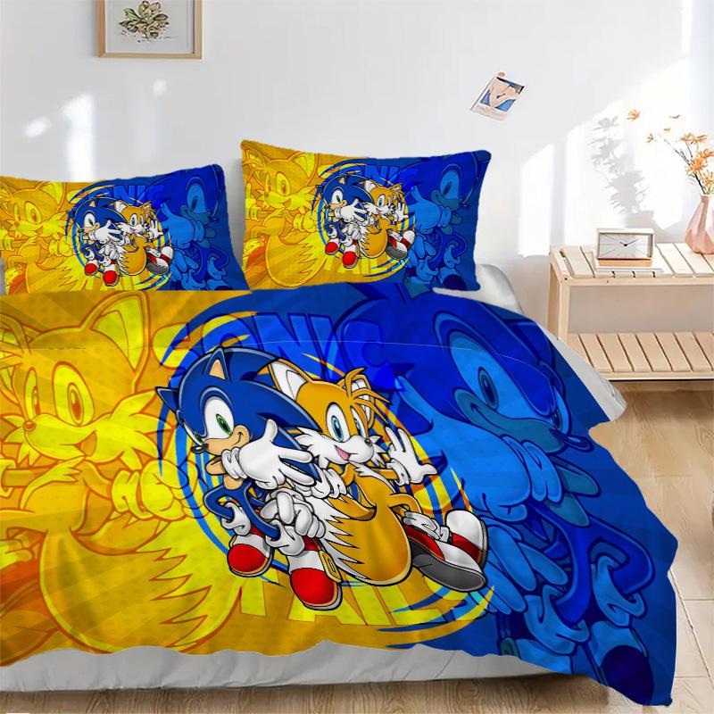 Sonic Hedgehog Adventure Print 3Pcs Bedding Setduvet Cover With 2 Bedropillowcase Home Birthday Gift