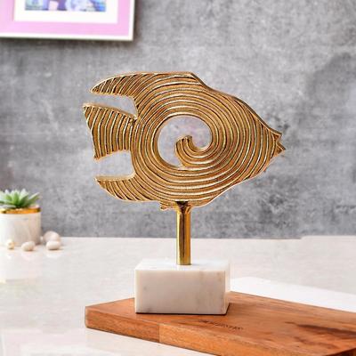 Metal Fish Vastu Statue Showpiece for Home Decor, Fish Statue for Good Luck, Aluminium Fish On Marble Base Home Decor Items