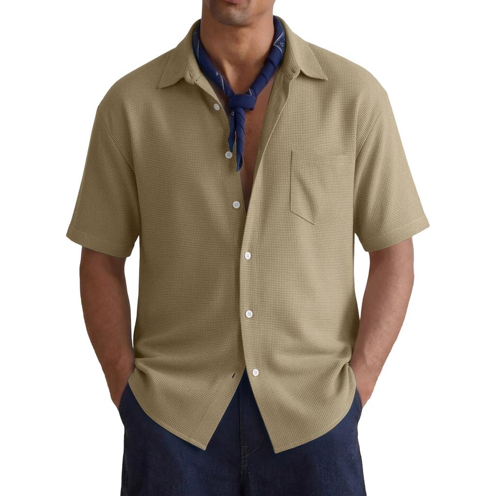 Men's Casual Stylish Button-up Shirt - Men's Loose-fitting Breathable Short-sleeved Sports Shirt