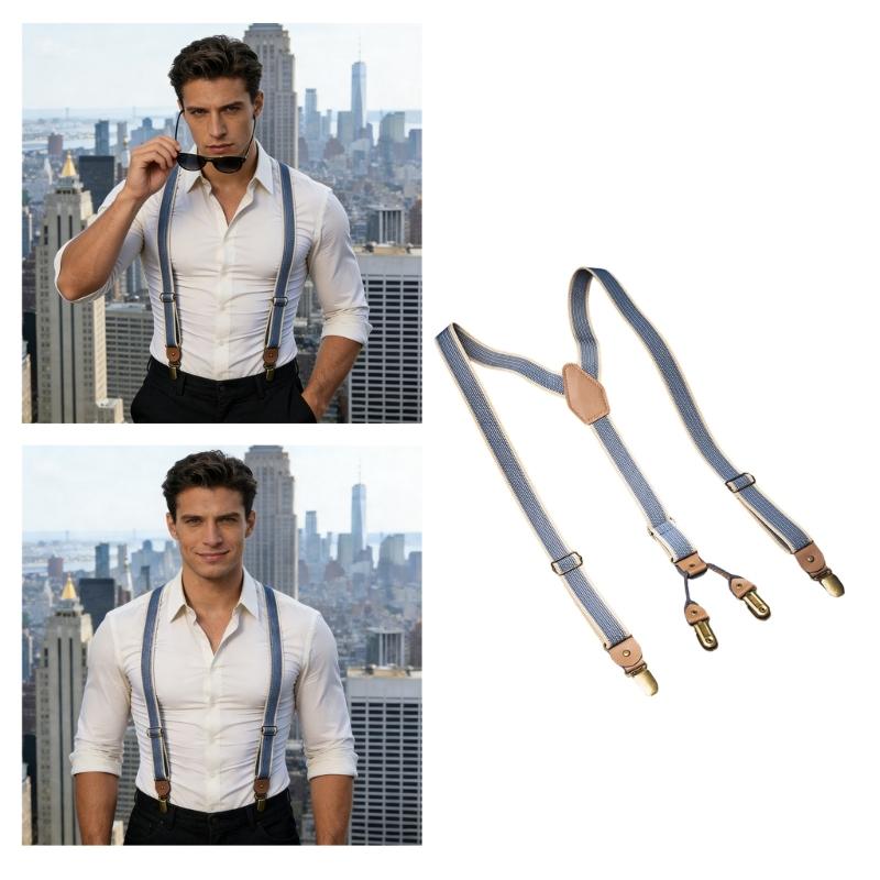Fashion Y Shape Design Suspenders For Men And Women Adjustable Straps Elastic Brace For Formal Occasion with 4 Clip