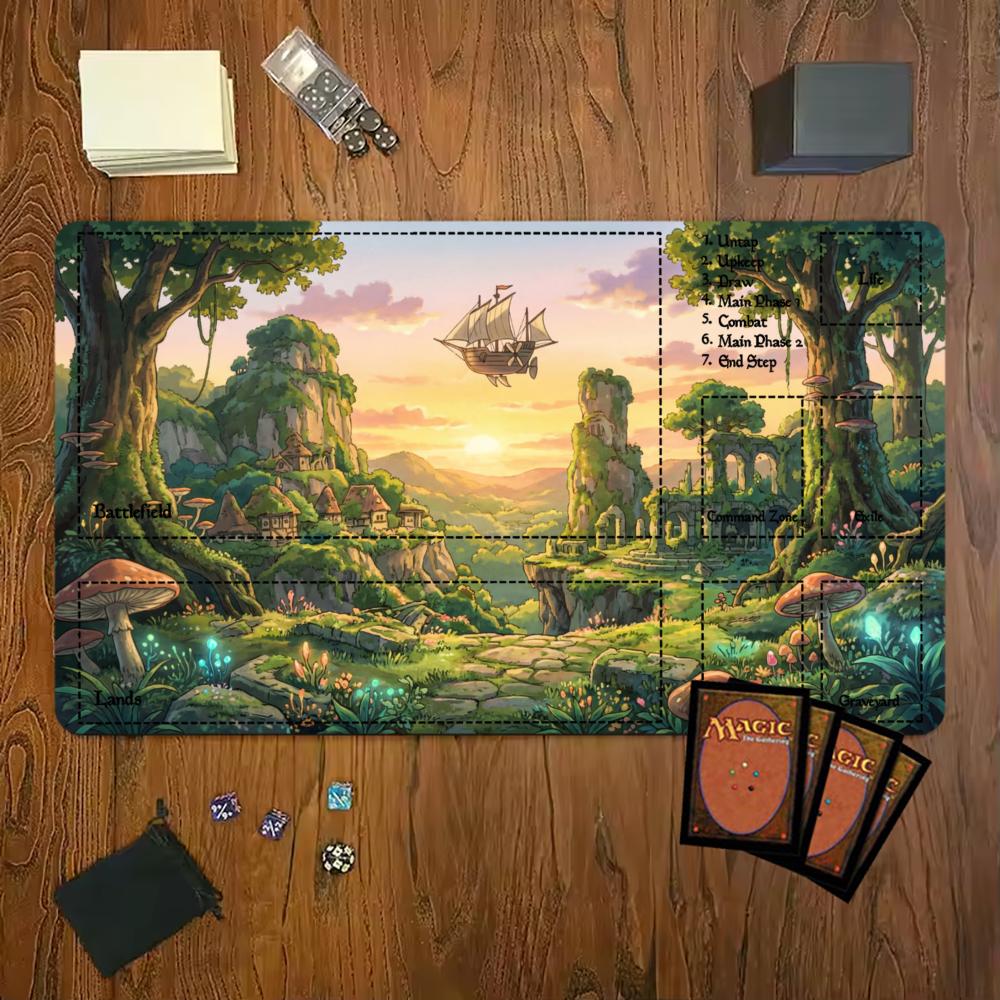Magic Fairy Tale Airshipthemed Mouse Pad Playmat 24x14 Mtg Tcg Office Desk Mat For Work Game Pc Laptop Rug Carpet Mousepad