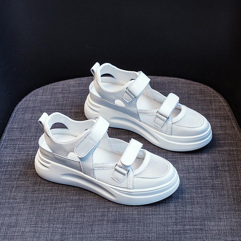 

Кожаные женские спортивные сандалии, летняя мода, повседневная спортивная обувь Baotou, сетчатые повседневные женские сандалии с толстой подошвой, размер 34-39 39 белый