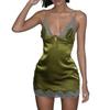 2026 European and American summer new pure desire splicing suspender sexy spice girl deep V-neck design dress