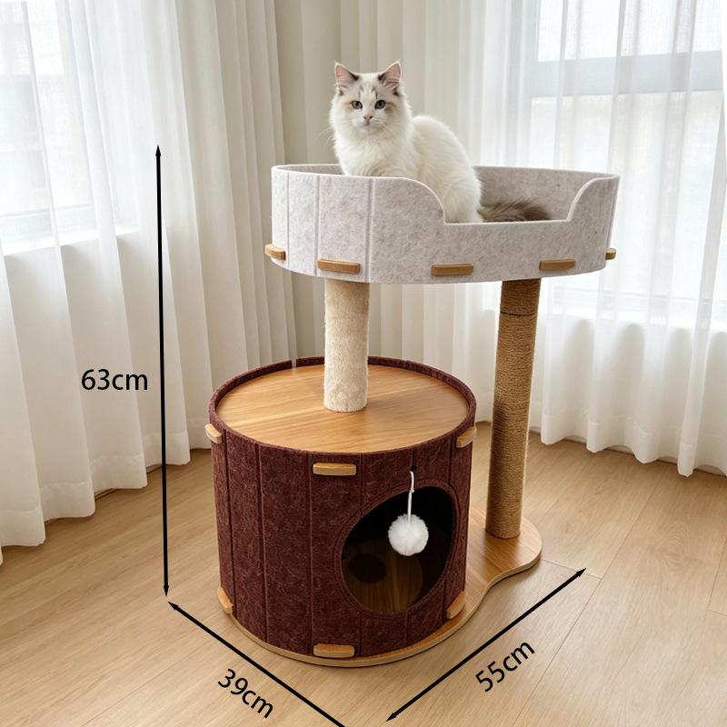Multi-Level Cat Tree with Closed Cat Bed and Sisal Scratch Board, Insulated Tree House for Winter, Indoor Pet Furniture