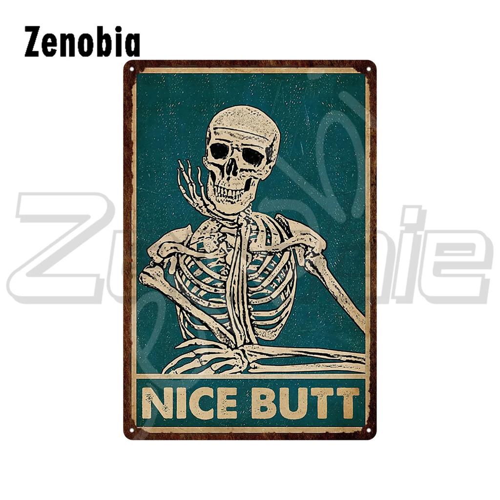 Metallschild mit Totenkopf und Text „Your Butt Servietten My Lord“, Vintage-Blechschild, Blumenskelett, lustiges Metallschild, Badezimmerdekor