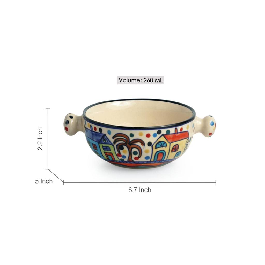 Hand-Painted Ceramic Bowls (Multicolour) - Set of 2, 260 Ml