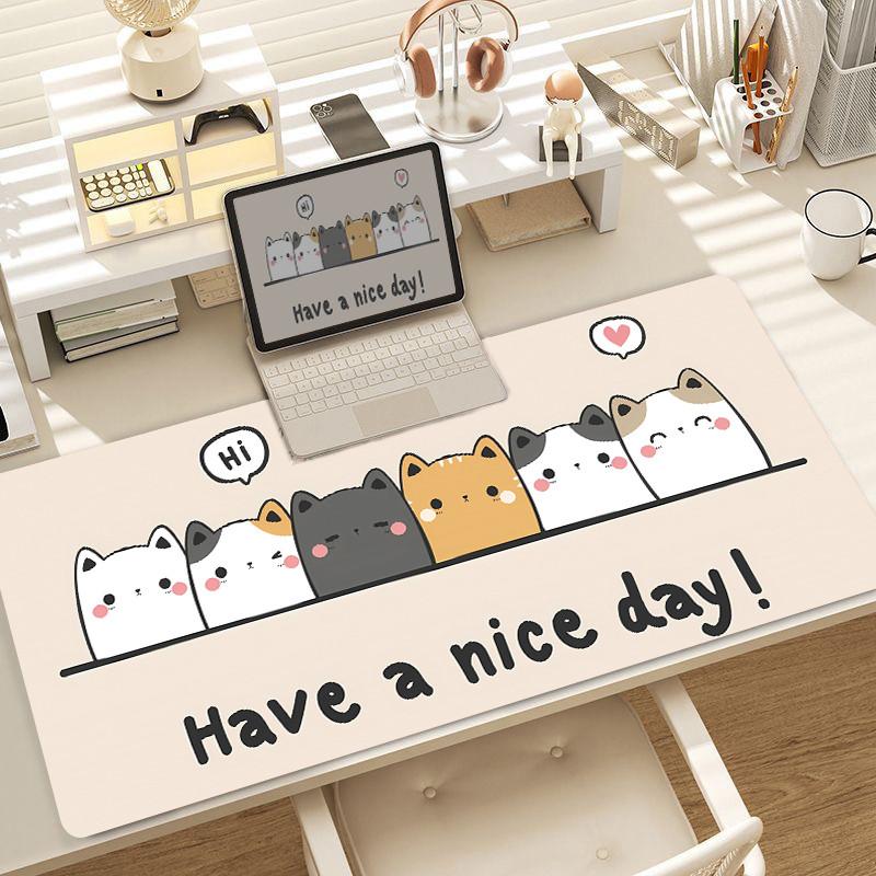 Cat Kawaii Mouse Pad Large Cute Girl Laptop Keyboard Pads Cartoon Lock Edge Wrist Mat
