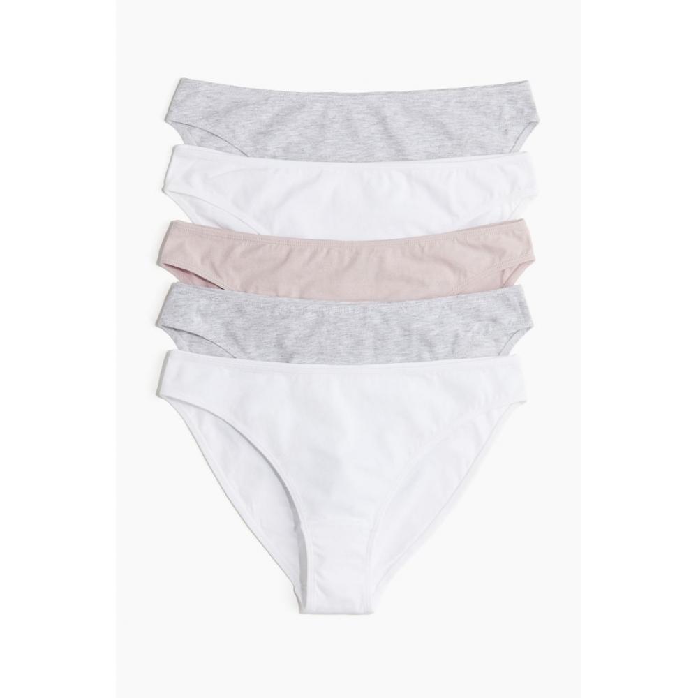 

H M 5 piece cotton panty set light pink white grey melange