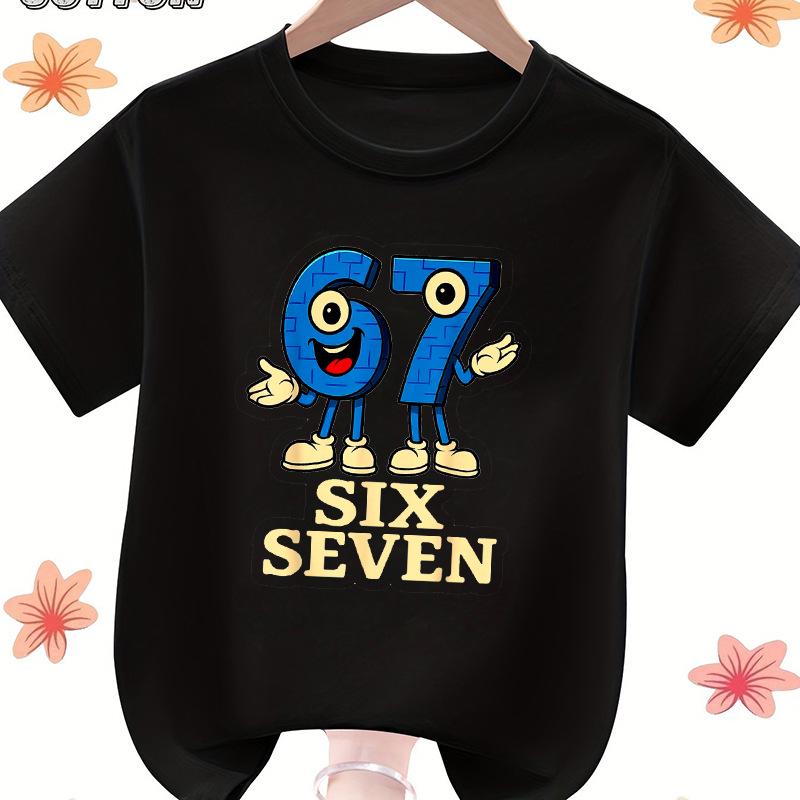 67 Six Seven Camiseta Infantil Estampada de Cuello Redondo Manga Corta - Algodón 100% de Alta Calidad 230g