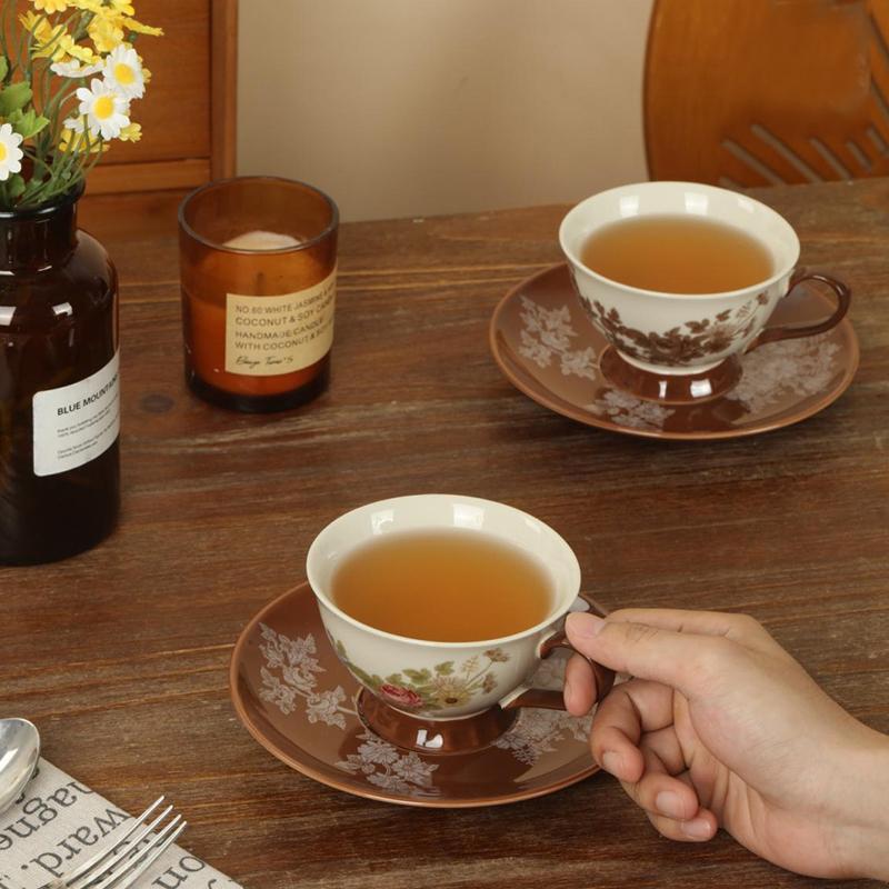 SOLECASA Ceramic Tea Set European Retro Style Rose Pattern Teapot Tea Cup & Saucers Porcelain Coffee Cup Kettle Afternoon Tea