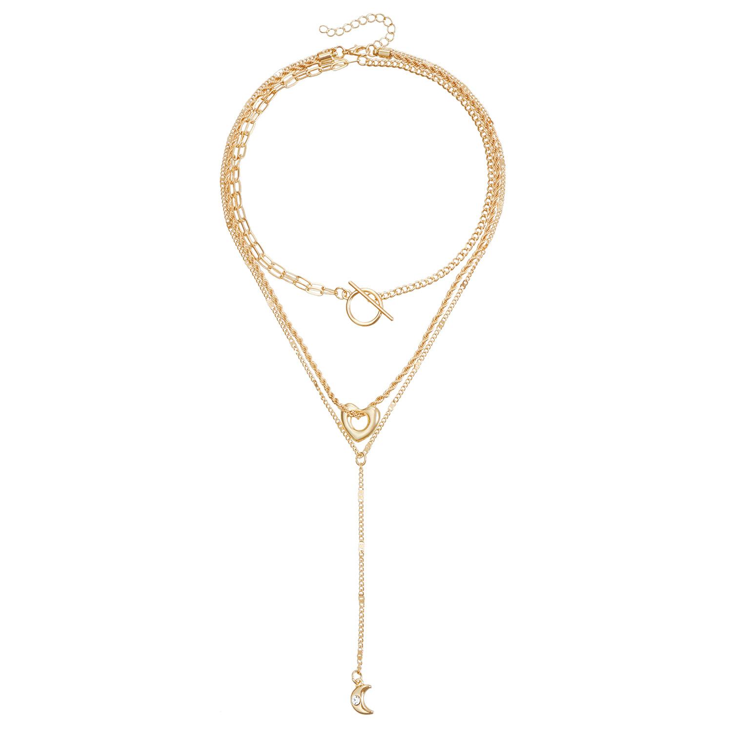 

Аксессуары Ретро Любовь Подвеска Полумесяц Цепочка От Колье Цепочка на ключицу Персонализированный Тренд Многослойное Ожерелье Женщины золотой
