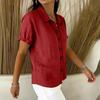 Women's Casual Comfortable Button Cotton Linen Short Sleeve Shirt Top
