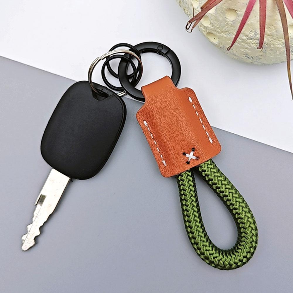 Personalized Custom Name Engraved Leather Braid Rope Keychain Anti Lost Handmade Car Key Chain Ring Pendant Women Men Gift