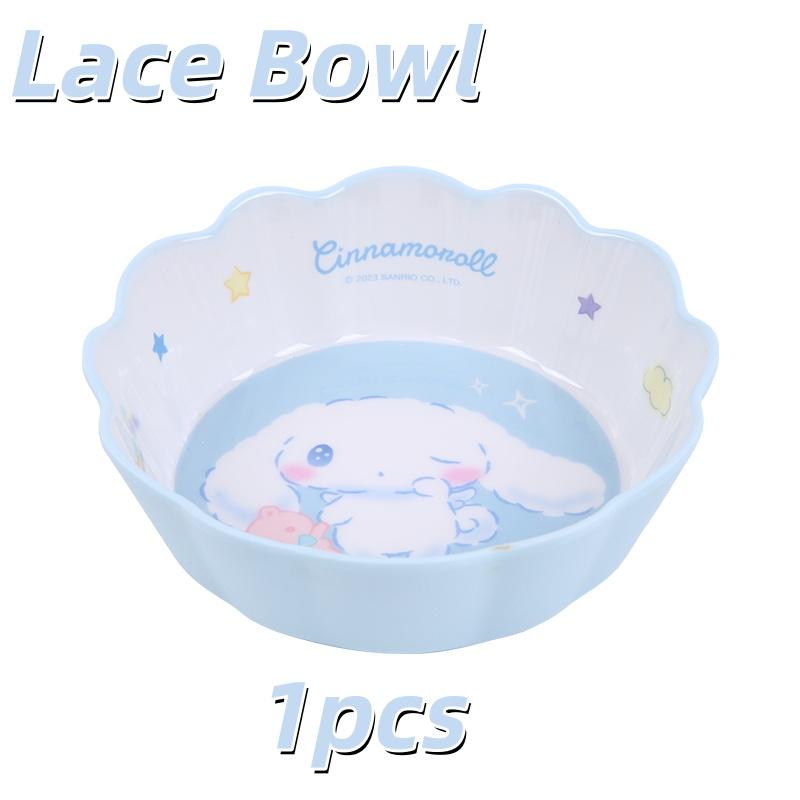 1pcs Sanrio Cinnamoroll Tableware Anti Fall Cartoon Breakfast Plate Anti Scald Non-Slip Handlecup Spoon Bowl With Lace Cutlery
