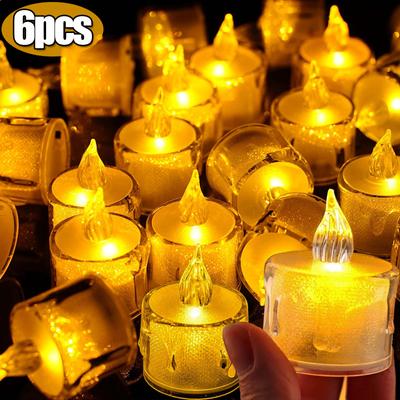 Lumânare electronică LED, 6/1 buc, luminițe de ceai fără flacără, care funcționează cu baterii, decorațiuni pentru petrecerea de naștere de Crăciun, lampă de masă