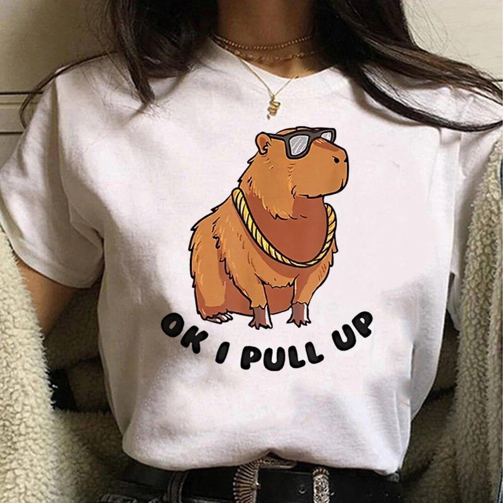 Tričko Capybara Funny Capy narodeniny Grafika Ženy Neformálne Vintage tričká Roztomilá kreslená potlač Streetwear Ženy Tričká s krátkym rukávom