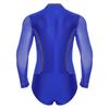 Mens Figure Skating Bodysuit Mock Neck Long Sleeve Sheer Mesh Patchwork Colorful Rhinestones Latin Dance Leotard