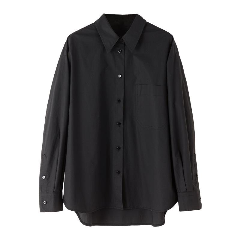 Yi Fei Spring 2026 White Cotton Formal Shirt: Business Commuting Lapel, Long Sleeve, Waist-Cinching, Loose Fit