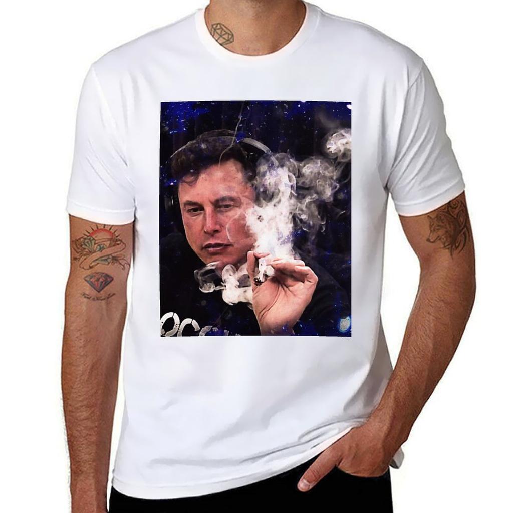 T-shirt Elon Musk che fuma Base Semplice Casual Manica Corta
