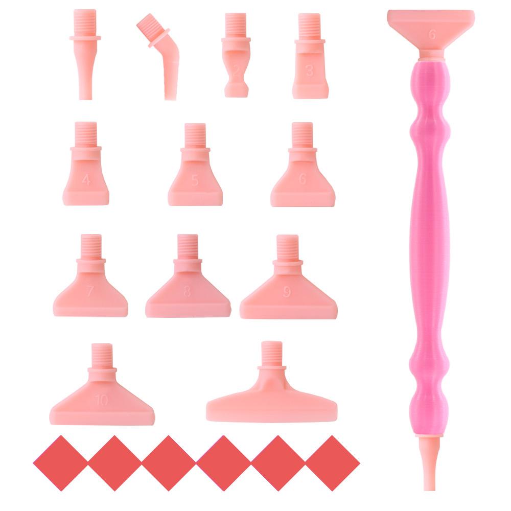 Diamond Painting Pen Kit with 12 Threaded Plastic Tips and Wax Pads Ergonomic Rhinestone Picker Tool for DIY Crafts and Nail Art