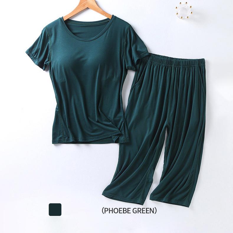 Women's Pajamas Two Piece Short Sleeve Wide Leg Pants Large Size Homewear Set