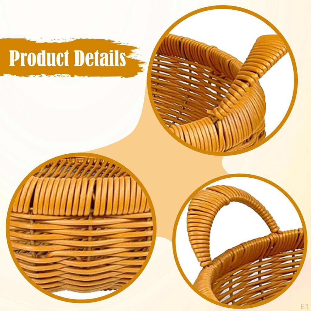 Imitation Rattan Storage Basket,Woven Fruit Bowl Vegetable Serving with Handles Round Food Tray for