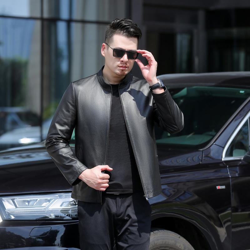Autumn Genuine Leather Jacket Men's First Layer Cowhide Jacket Stand Collar Jacket Business Casual Men's Motorcycle Jacket