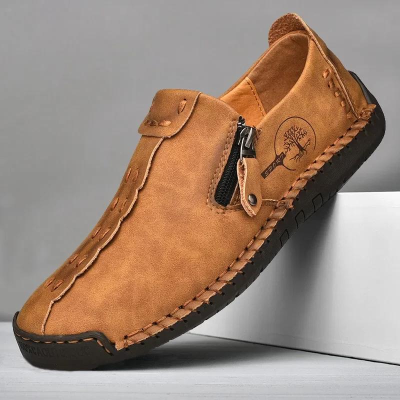 Fashion Handmade Leather Men Shoes Casual Slip on Loafers Breathable Leather Shoes Mens Flats Hot Sale Moccasins Tooling Shoes Plus Size