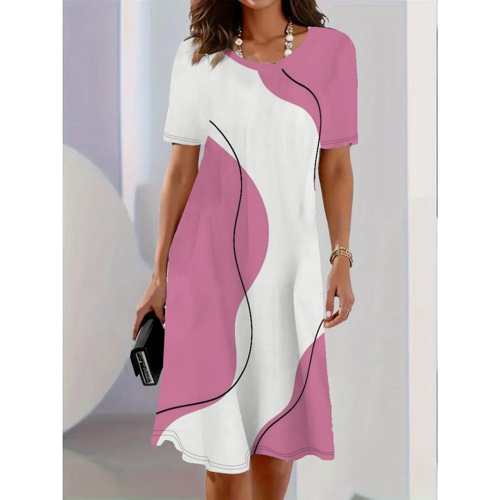 Fashion Women Elegant Dress Gradient Print Design Sense Pattern Summer Elegant Women A-Line Dress Casual Short Sleeve Mini Dress