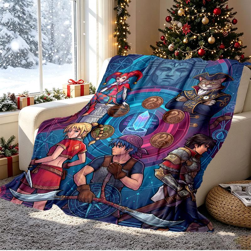 Final Fantasy Pattern Blanket for Home Decoration, Bed, Sofa, Car Travel, Camping, Suitable for All Seasons, Birthday Christmas Gift