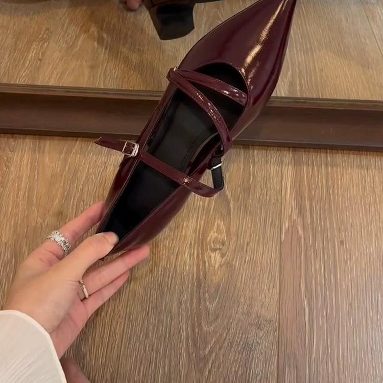2025 Spring Autumn Women Double Buckle  Janes Shoes Patent Leather Dress Square Head Square Heel Solid Color  Shoes