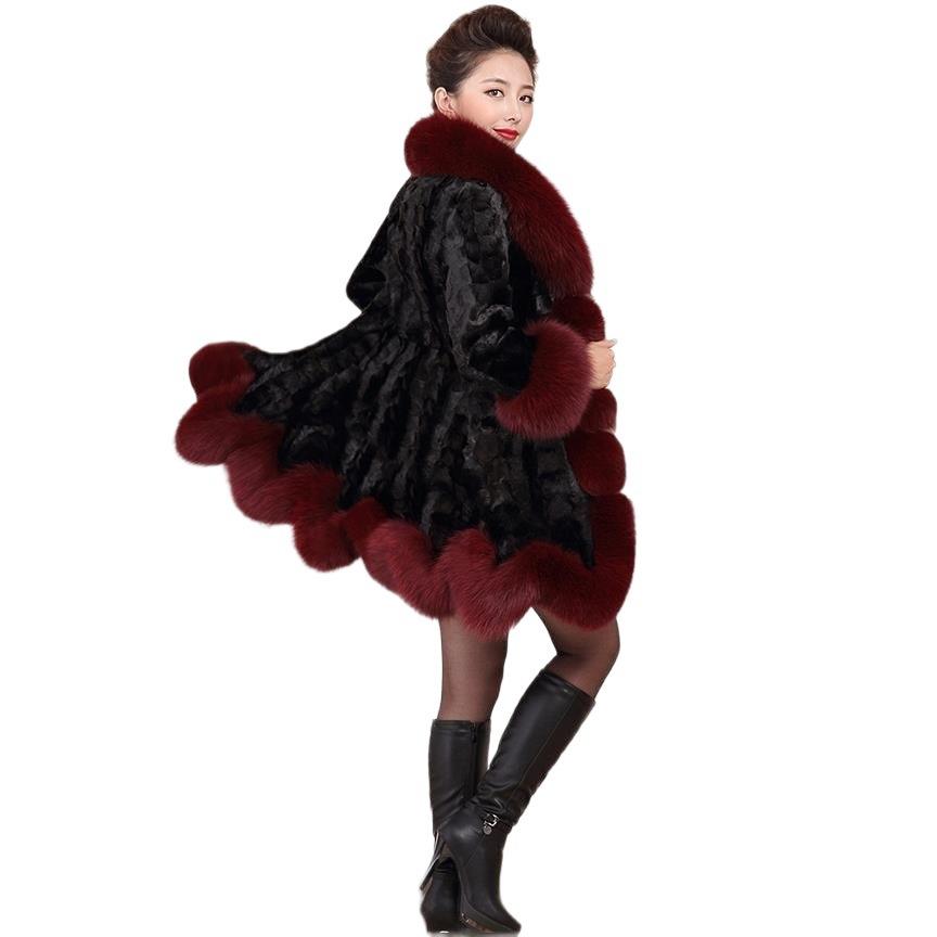 New imitation mink coat fur coat medium and long imitation fox fur collar women winter thickened medium