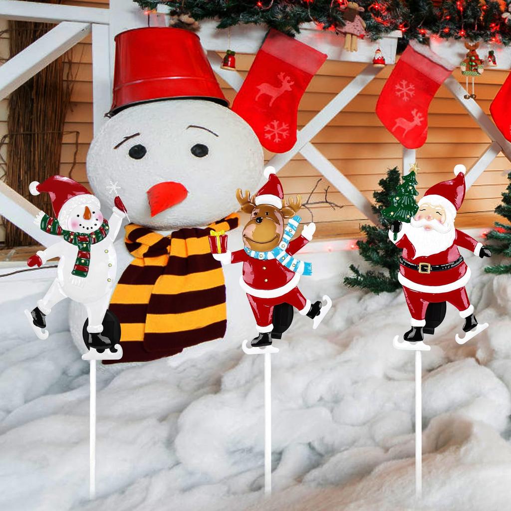 Christmas Decorations Outdoor Yard,Garden Metal Stakes with Solar LED Lights,Santa Claus,Elk,Perfect for Outdoor Lighted Holiday