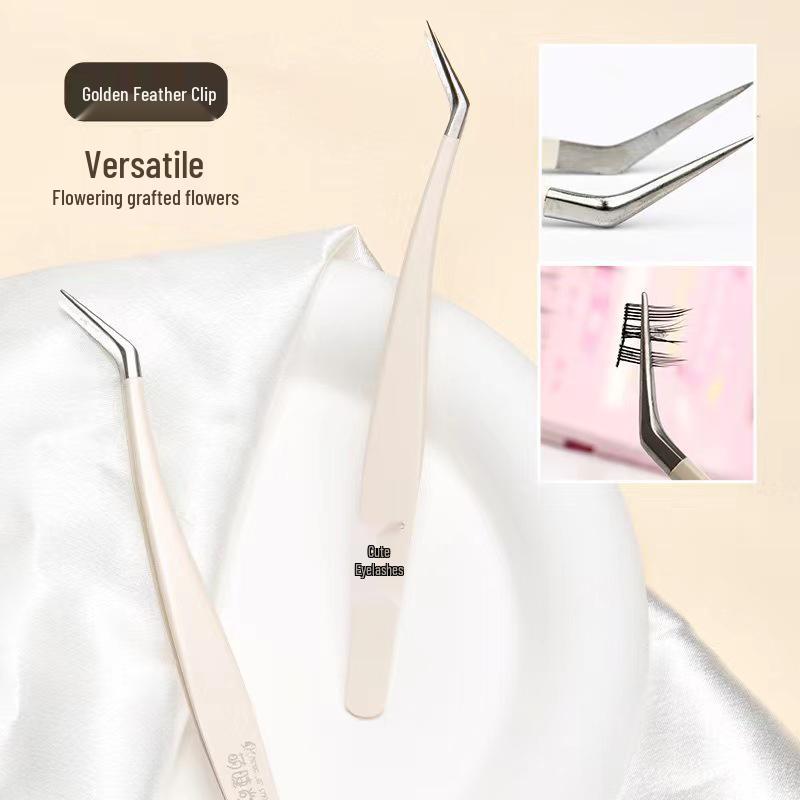 Mengjie Shangpin Precision Tweezer for False Eyelashes - Safe Golden Feather and Dolphin Clip for Beginner Makeup.