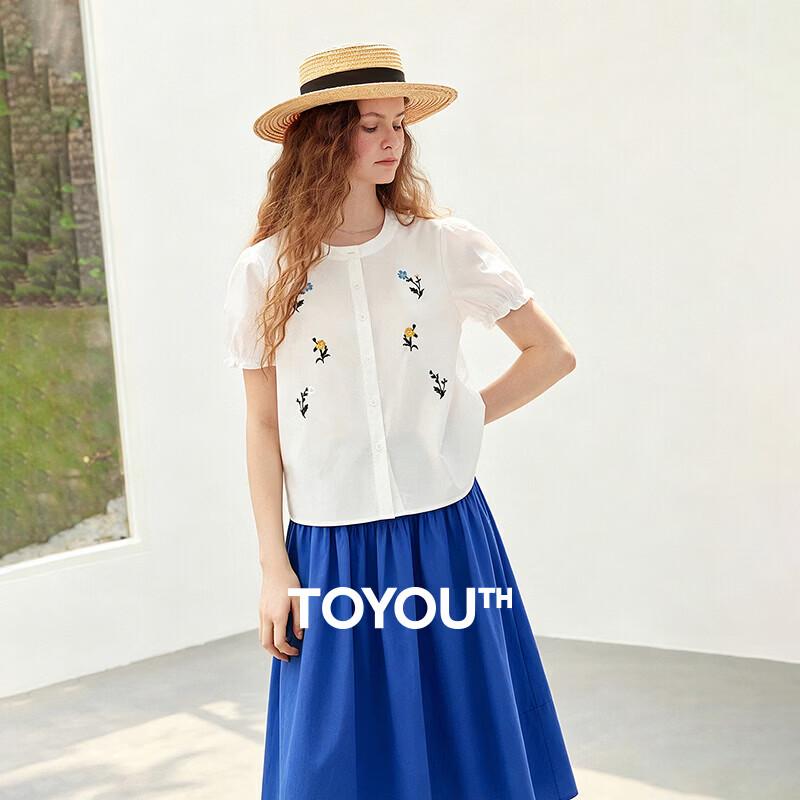 Chuyu Floral Embroidered Puff Sleeve Short Sleeve Blouse M