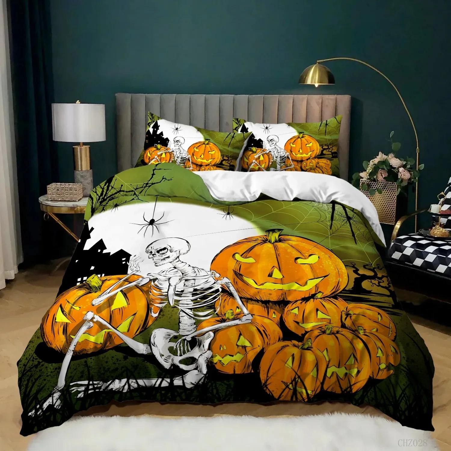 

Halloween Cartoon Pumpkin Ghost Lantern Bedding Set Boys Girls Twin Queen Size Duvet Cover Pillowcase Bed Kids Adult 70x133cm 2pcs