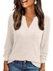 2025 Women's V-neck Ribbed Long-Sleeve T-shirt - Solid Color, Warm, Brushed Finish