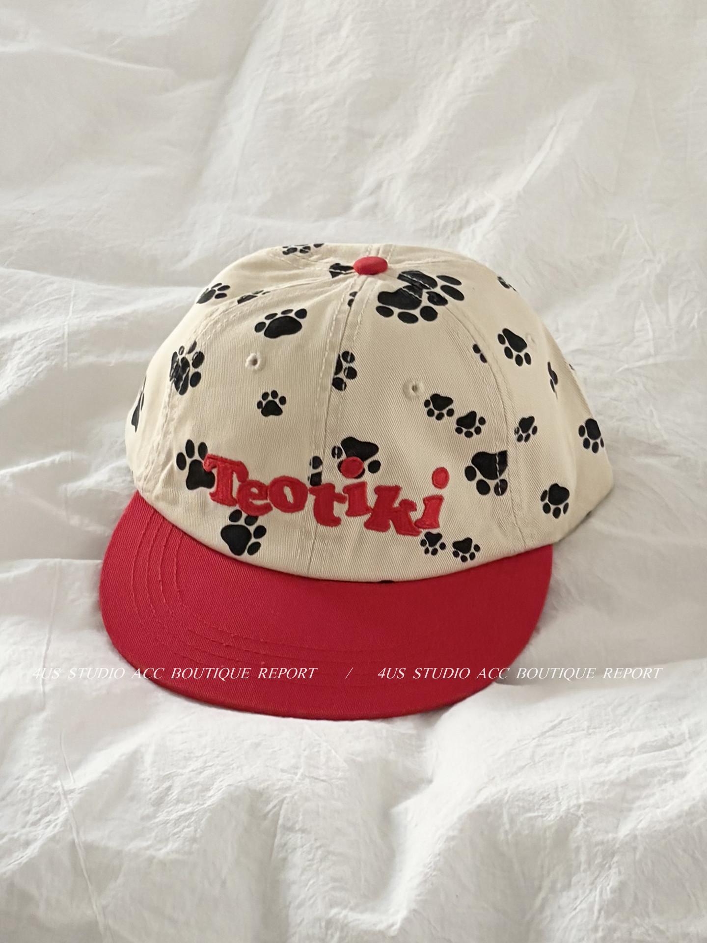 Puppy Footprints Contrasting Color Baseball Cap Cute Female Soft Top Flat Brim Embroidered Letters Sunshade Face Small Cap M(55-59cm)