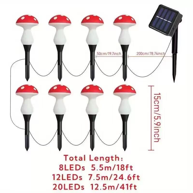 

LED Solar Red Mushroom Outdoor Waterproof Garden String Lights - Decorative Atmosphere Light for Courtyard or Lawn Warm Light