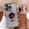 For iPhone 18 17 16 15 14 Pro Max Series Bling Glitter Mirror Kickstand Full Lens Protect Phone Case