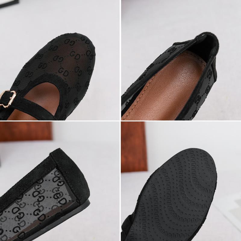 Damen Mesh Ballerinas Sommer Mary Jane Schuhe Ballerina Laufschuhe Rutschfest Quadratische Geschlossene Zehenpartie Mary Jane Ballerinas mit Verstellbarem Riemen Abendschuhe