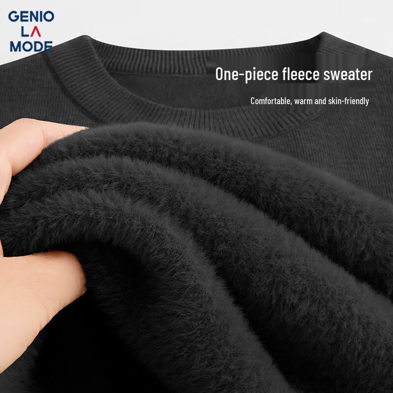 GENIOLAMODE Men's Fleece Lined Round Neck Knit Sweater