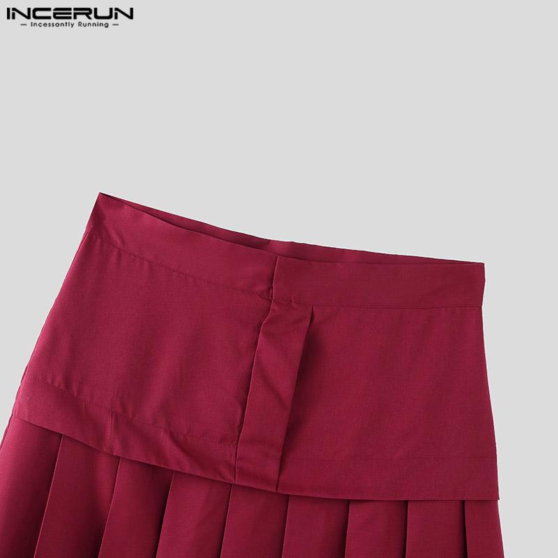 INCERUN Pánské skládané sukně s vysokým pasem a velkým výstřihem na zip