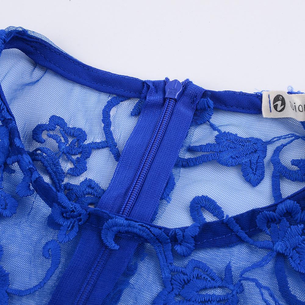 2025 European & American Slim-fit Evening Gown – Light Blue Lace Patchwork Chiffon, Back Zipper, 10 Colors Available