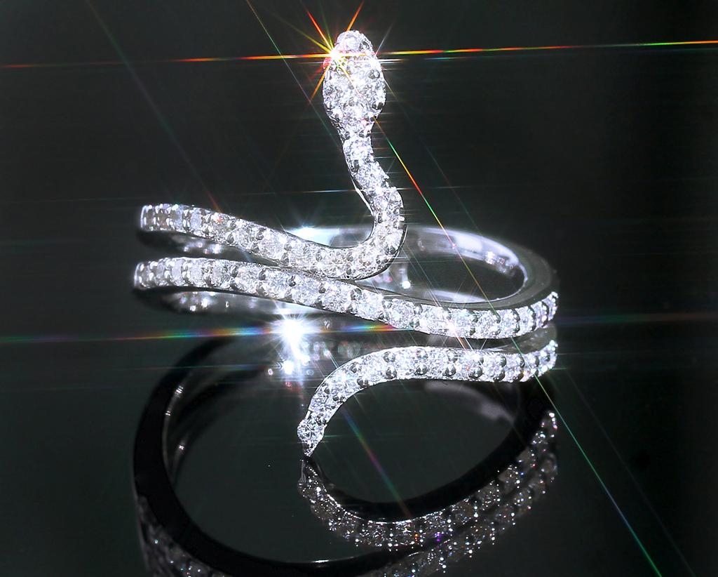 Sparkling Diamond Micro-Inlaid Zircon Women'S Snake Ring, Personalized Creative Ring Jewelry