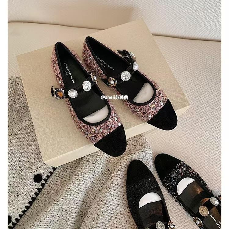 [] Princess Anne~ Xiaoxiangfeng tweed badge buckle Mary Jane single shoe women's banquet