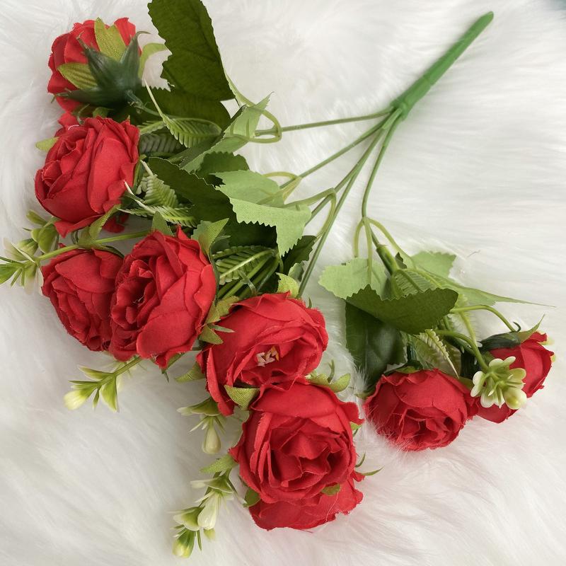 

Artificial Peony Flowers Bouquet Red Rose Eucalyptus Leaves Wedding Decoration Peony Fake Flower For Party Home Decor Outdoor 1pc