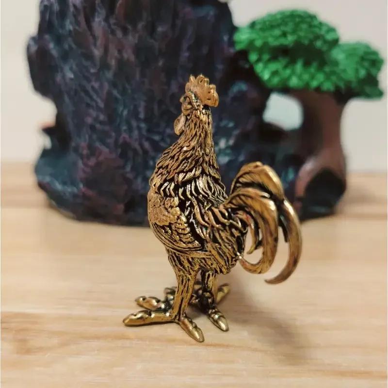 Elegant Brass Rooster Figurine - Intricate Golden Crafts Decor for Home, Office, or Gift, Detailed Feathers Comb, Rustic Table