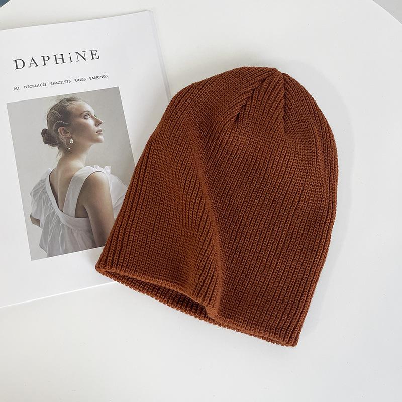 White Knitted Hat Women's Autumn and Winter Tide Fashion Versatile Solid Color Big Head Circumference Wool Pullover Hat Confinement Cold Hat